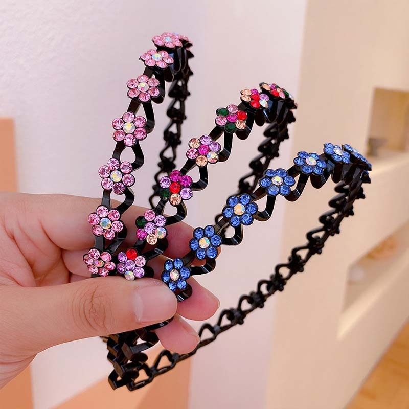 Fashion Pearl Non-Slip Rhinestone Hairbands Elastic Flower Women Hair Hoop Bands Headband Bezel Girls Hair Accessories Headdress - Orchid Unique