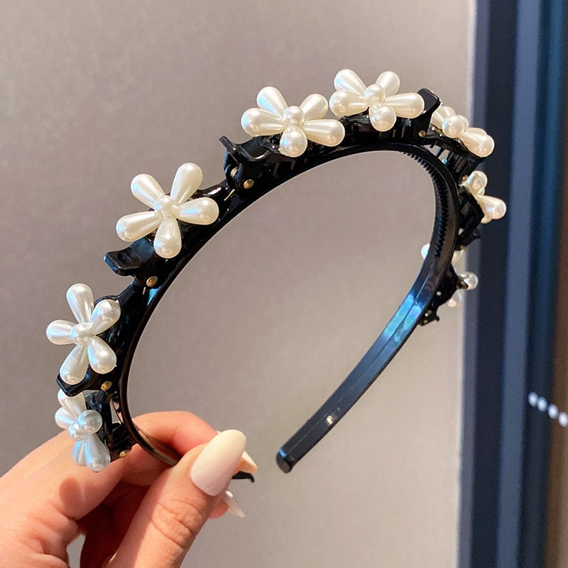 Fashion Pearl Non-Slip Rhinestone Hairbands Elastic Flower Women Hair Hoop Bands Headband Bezel Girls Hair Accessories Headdress - Orchid Unique