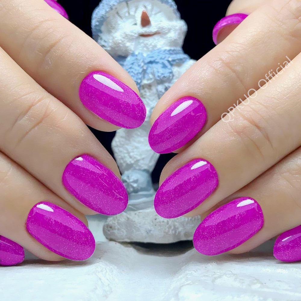 Shiny Natural Pink Short Fake Nails - Orchid Unique