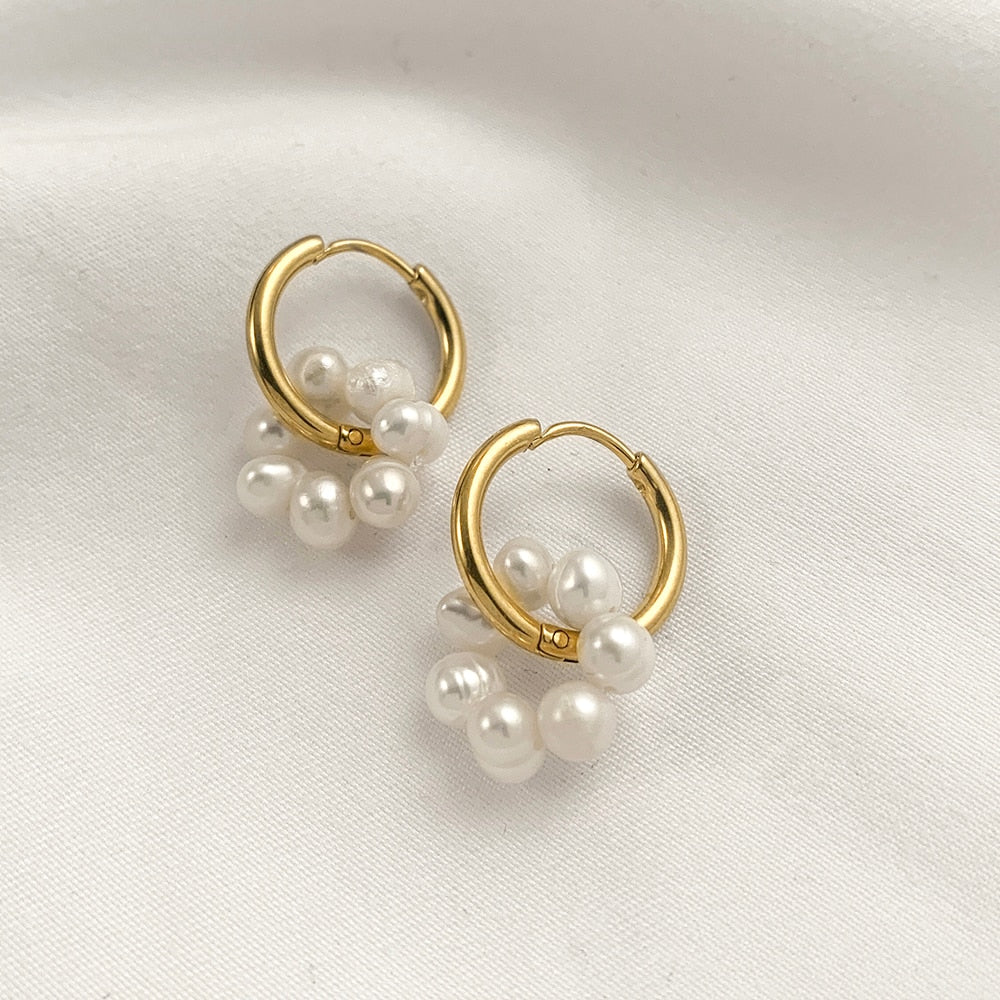 Bohemian Natural Stone Beads Hoop Earrings - Orchid Unique
