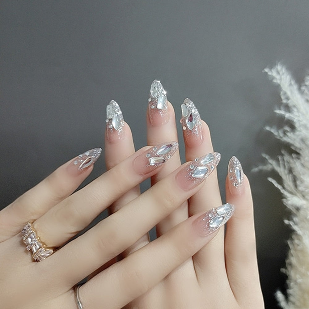 Rhinestone Design Artificial Nails - Orchid Unique