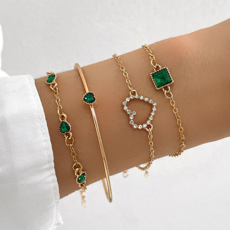 4pc Inlaid Green Gemstone Bracelet Set - Orchid Unique