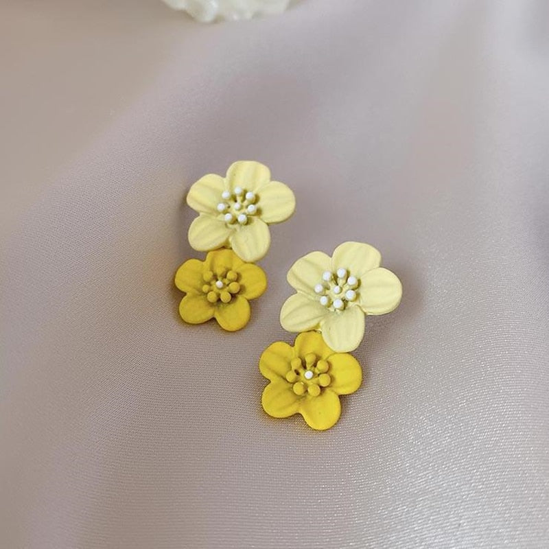 Big Double Flower Drop Earrings - Orchid Unique