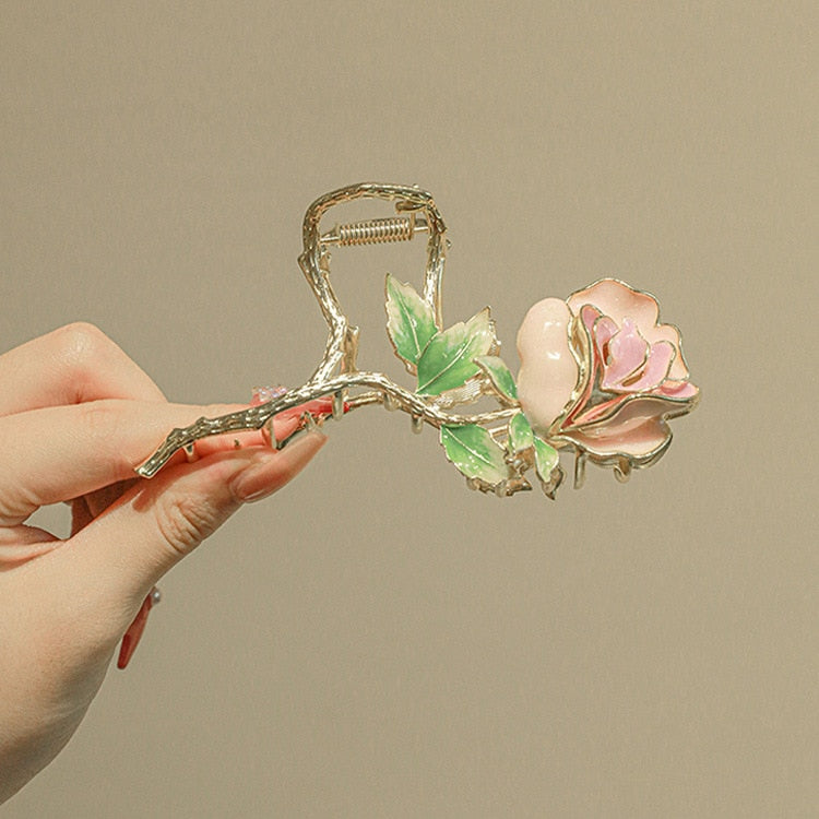New Women Metal Hair Claw Elegant Gold Flowers Hair Clips Barrette Crab Headband Ponytail Clip Headwear hair accessories tiara - Orchid Unique
