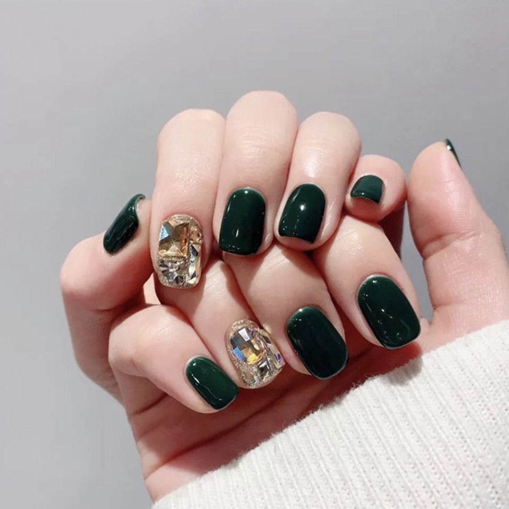 Rhinestone Design Artificial Nails - Orchid Unique