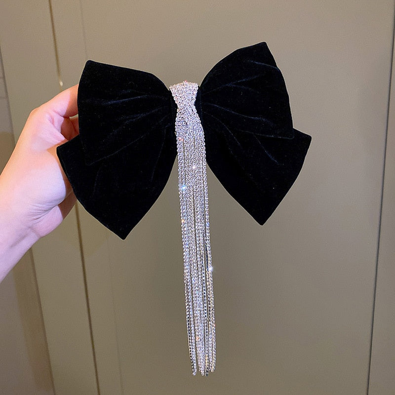 Korean Velvet Bow Hair Pins Fabric Rhinestone Pearl Hair Clips for Women Luxulry Jewelry Spring Clip Gils Hair Accessories - Orchid Unique