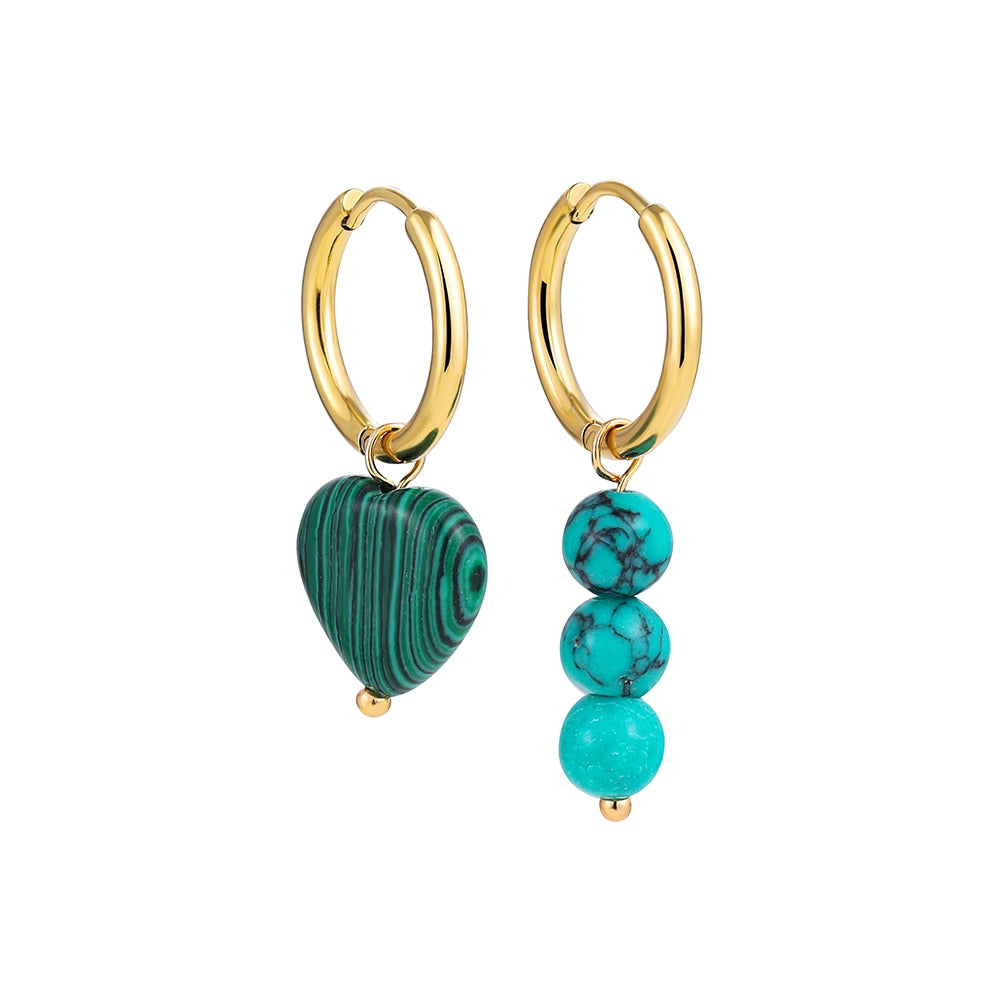 Bohemian Natural Stone Beads Hoop Earrings - Orchid Unique