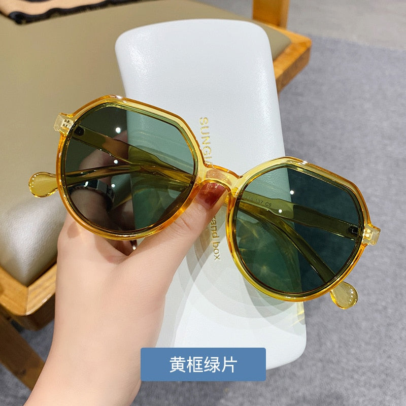 OLOEY Fashion Style All-match Trend Sunglasses Personalized Round Frame Sunglasses Ins Trend Candy Color Big Frame Sunglasses - Orchid Unique