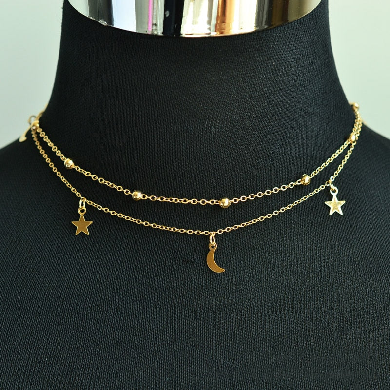 Dainty Necklace Double Layer Beads Tassel Clavicle Chain - Orchid Unique