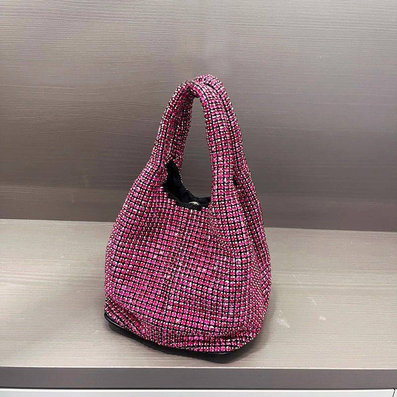 Shiny Crystal Clutch purse bucket Shoulder bag rhinestone Handmade purses and handbags luxury Designer Evening clutch Bag Purse - Orchid Unique