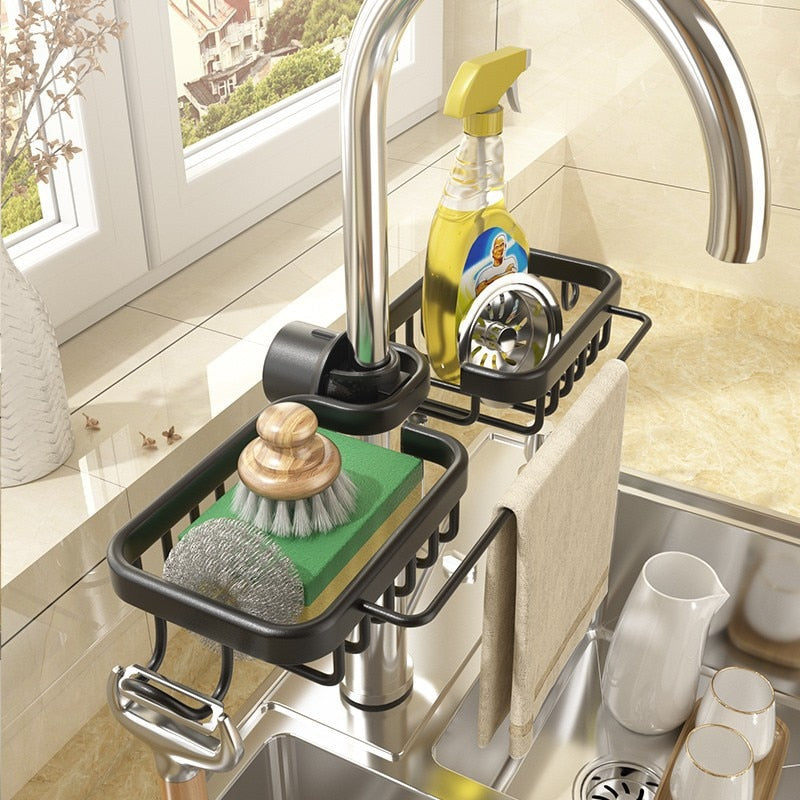Aluminum Sink Drain Rack & Sponge Storage - Orchid Unique