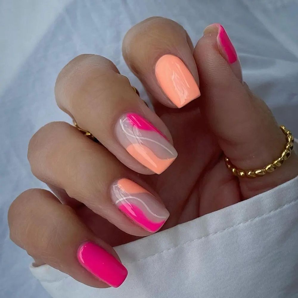 Wave Line Short Ballet French False Nails - Orchid Unique