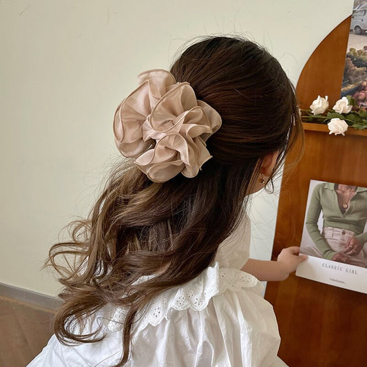 New Large Chiffon Claw Clip Hair Bow Large Size Black Fabric Ribbon Flower Rose Claw Jaw Clamps Clips Accessories for Women - Orchid Unique