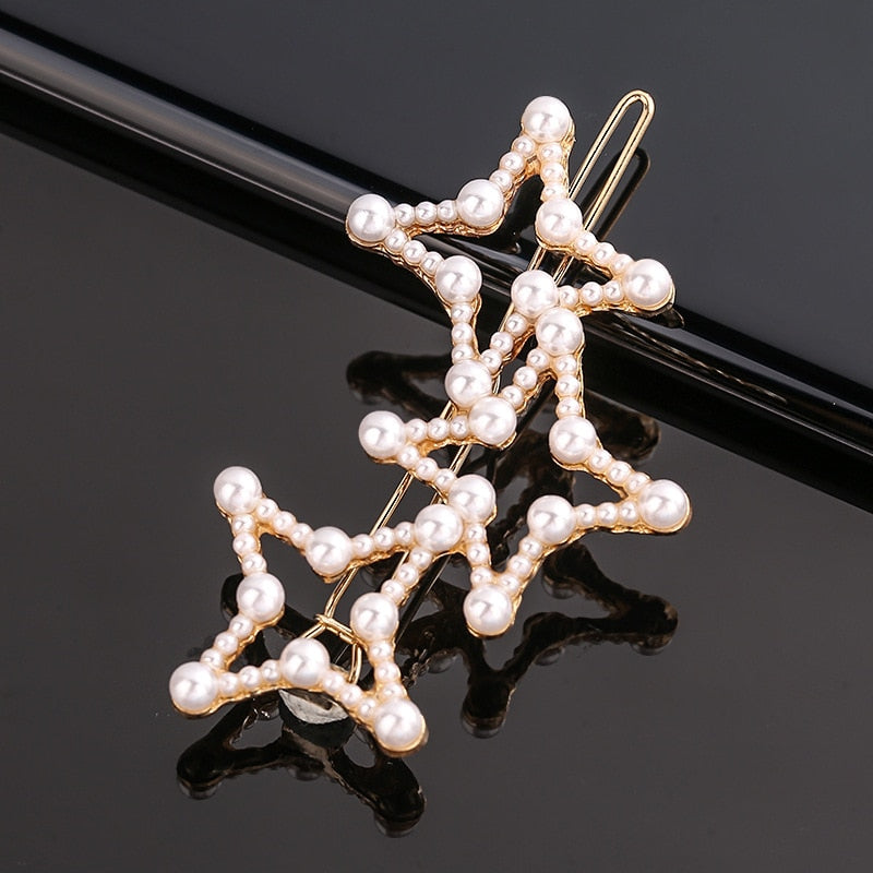 Fashion Pearl Hair Clip Women Girls Elegant Design Triangular Star Round Hairpin Barrette Hair Pins Ponytail Hair Accessories - Orchid Unique
