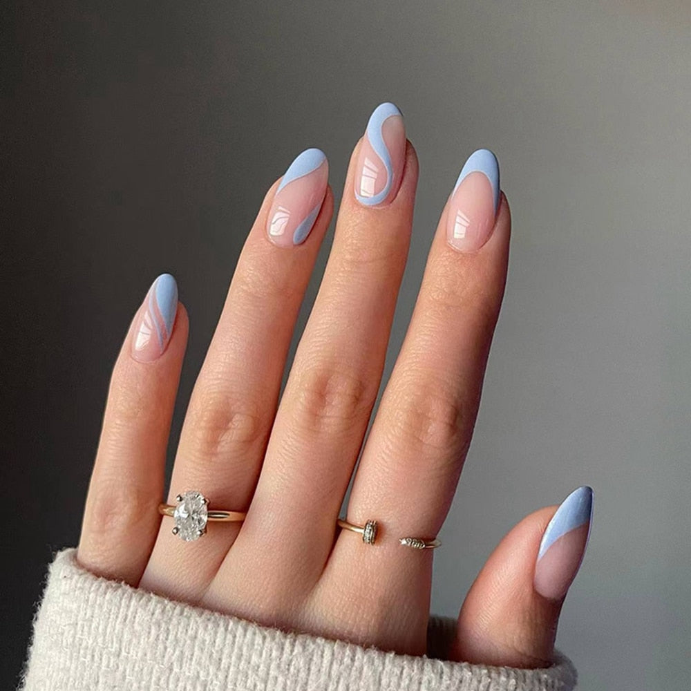 Almond Round Wavy False Nails - Orchid Unique