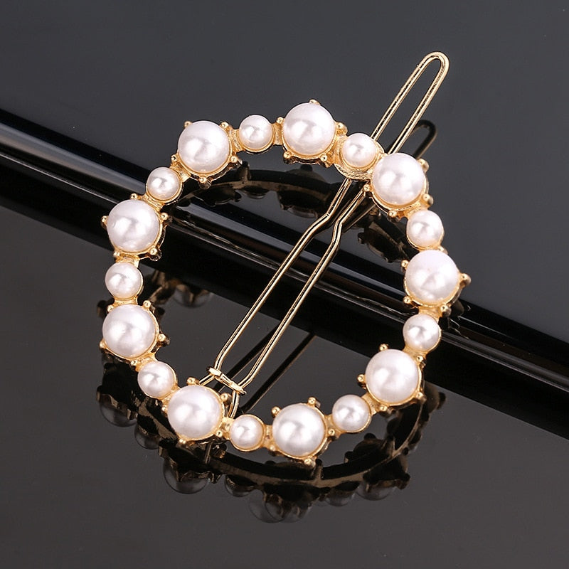 Fashion Pearl Hair Clip Women Girls Elegant Design Triangular Star Round Hairpin Barrette Hair Pins Ponytail Hair Accessories - Orchid Unique