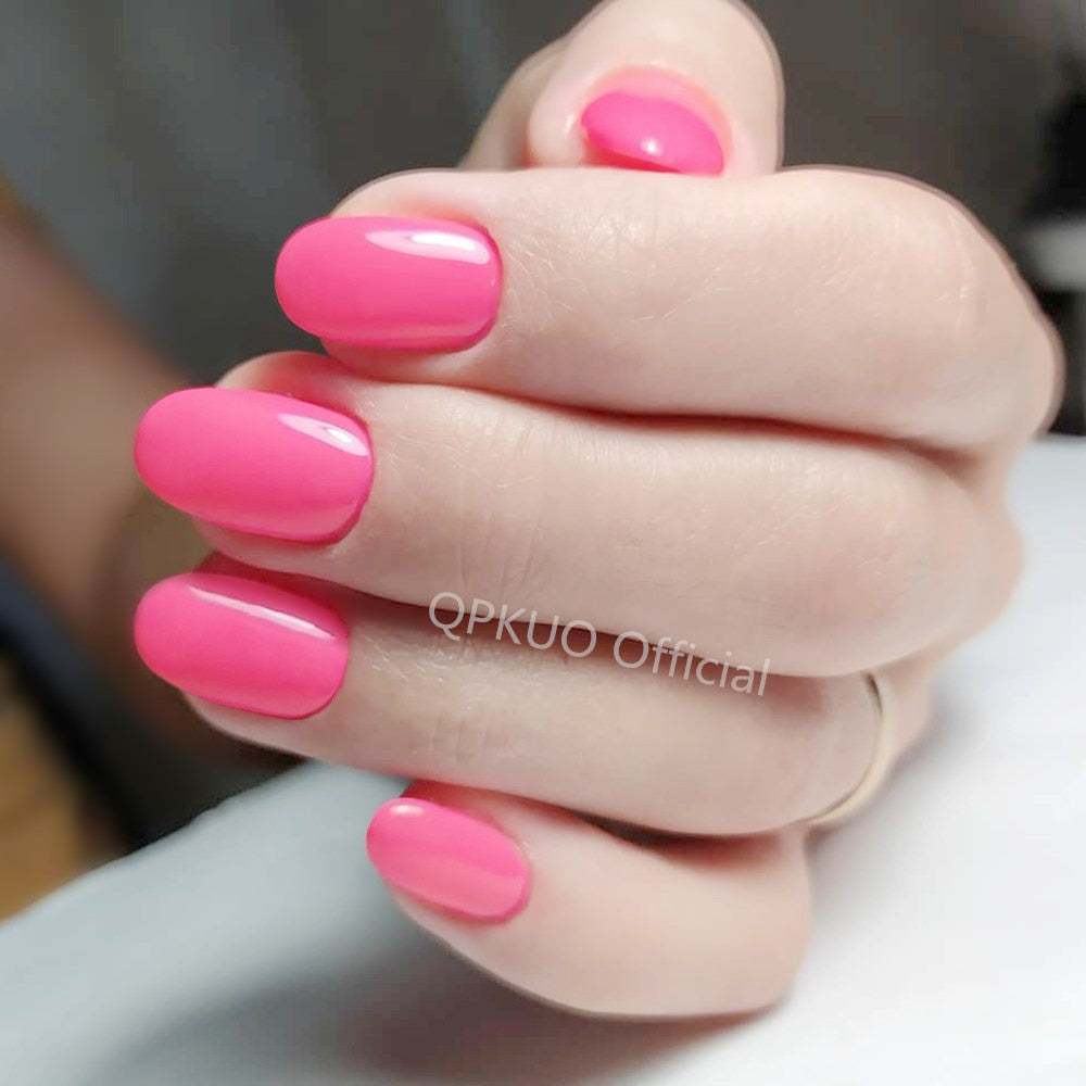 Shiny Natural Pink Short Fake Nails - Orchid Unique