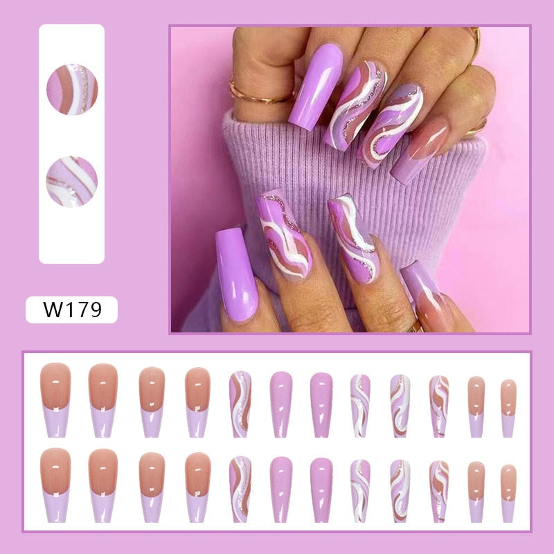 Long Coffin False Nails - Orchid Unique