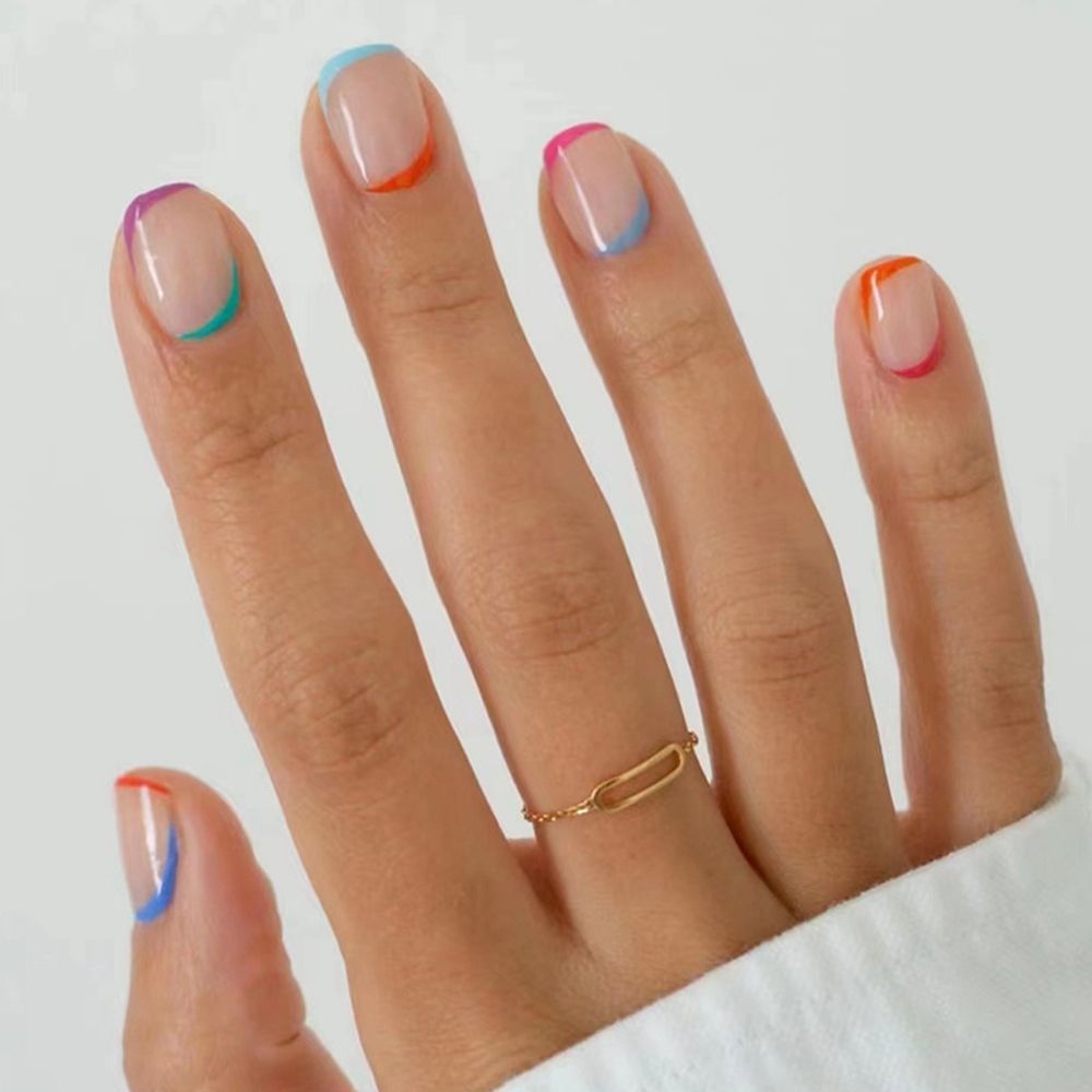 Wave Line Short Ballet French False Nails - Orchid Unique