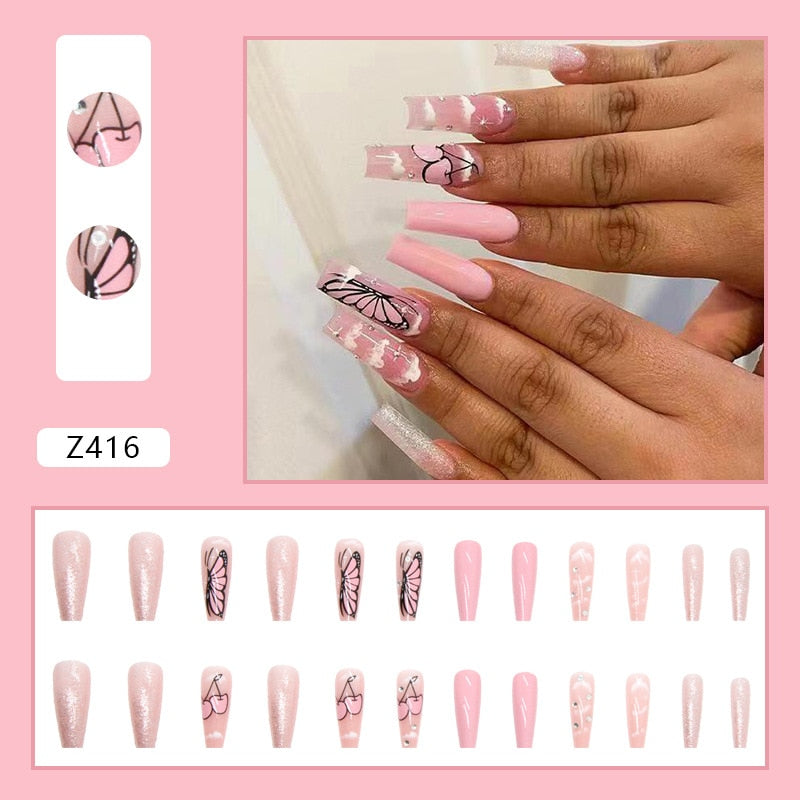 Long Coffin False Nails - Orchid Unique