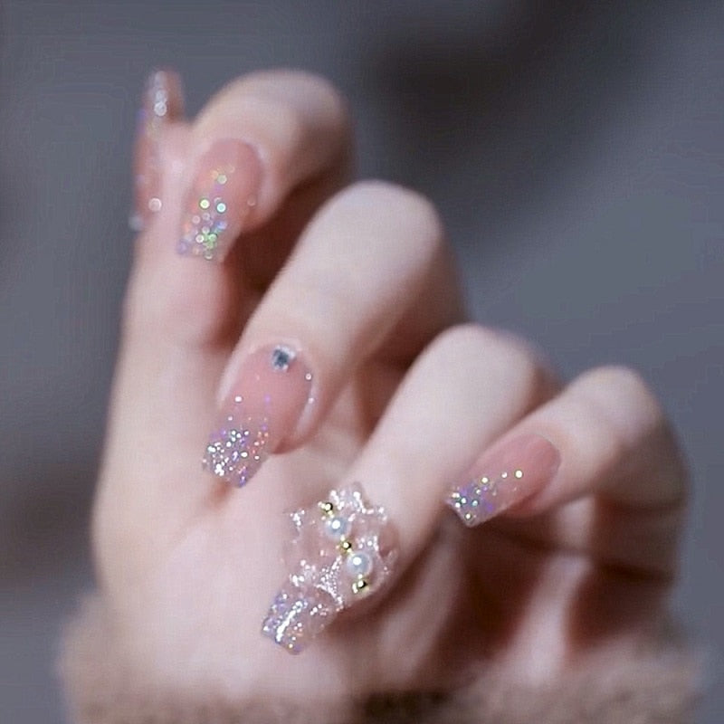 Rhinestone Design Artificial Nails - Orchid Unique