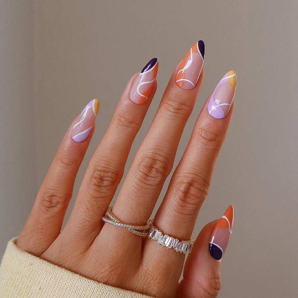 Almond Round Wavy False Nails - Orchid Unique