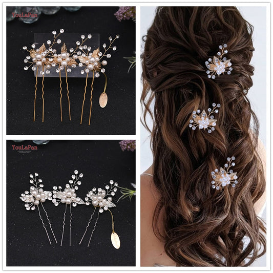 YouLaPan HP133 Rhinestone Crystal Bridal Hair Accessories Women Hair Comb Bride Hair Clips Flower Hair Pins Party Headpiece - Orchid Unique
