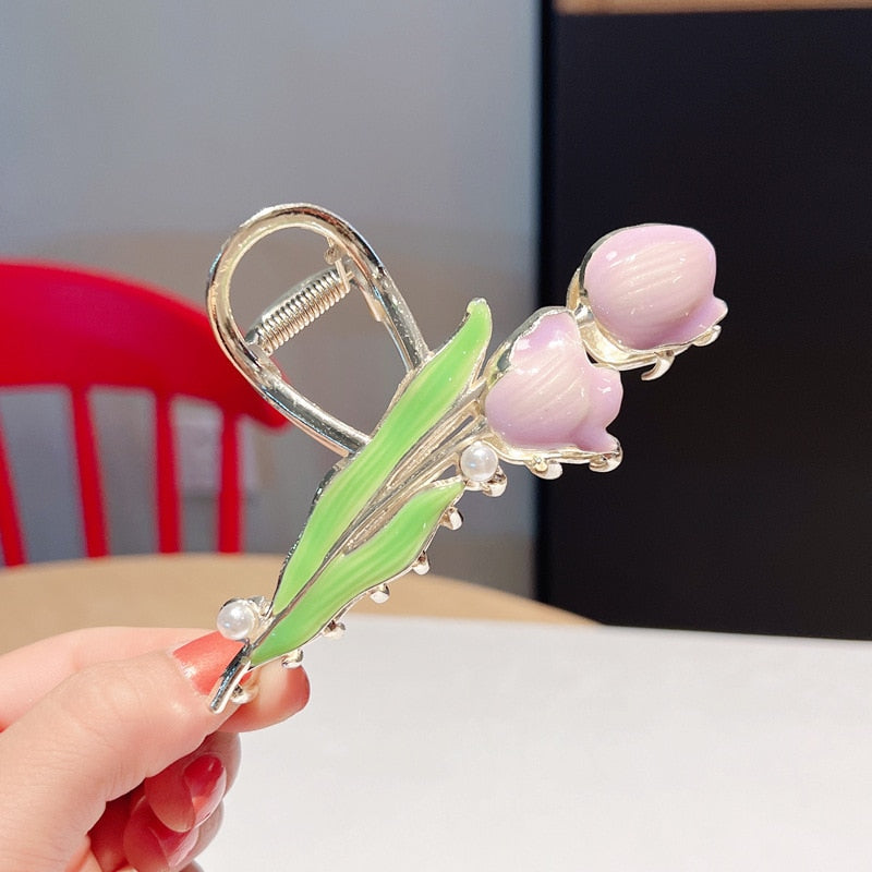 New Women Metal Hair Claw Elegant Gold Flowers Hair Clips Barrette Crab Headband Ponytail Clip Headwear hair accessories tiara - Orchid Unique