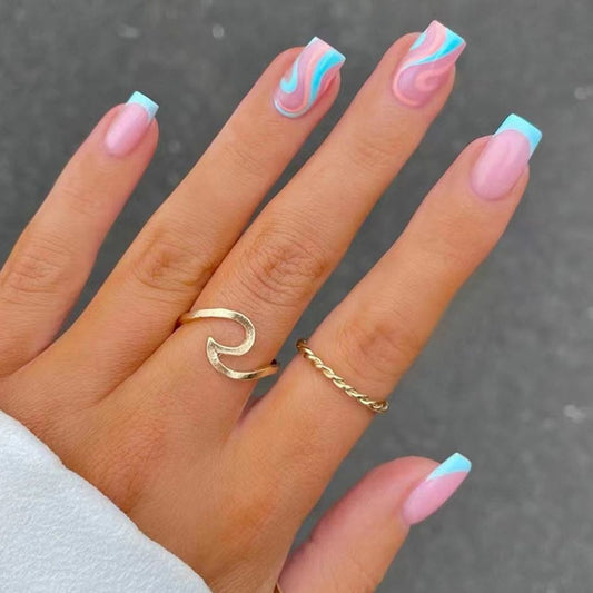 Wave Line Short Ballet French False Nails - Orchid Unique