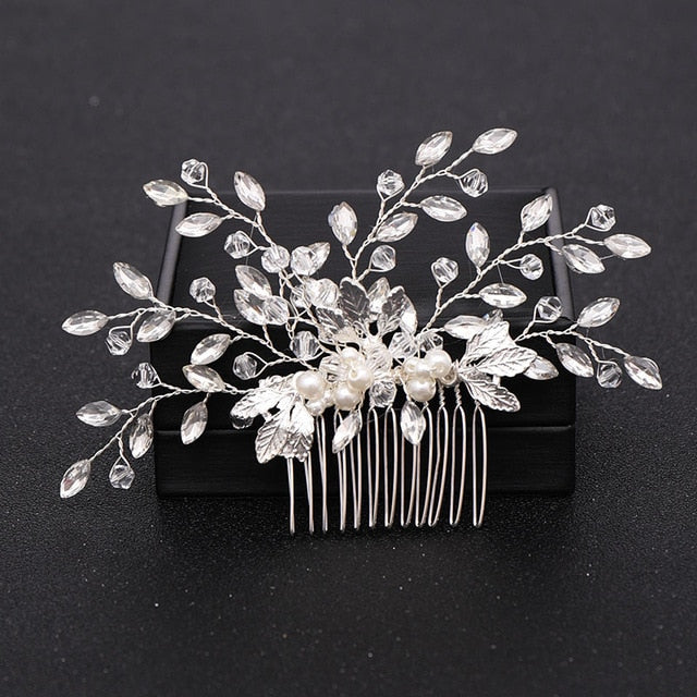 Rhinestone Bridal Hair Comb Pearl Tiaras - Orchid Unique