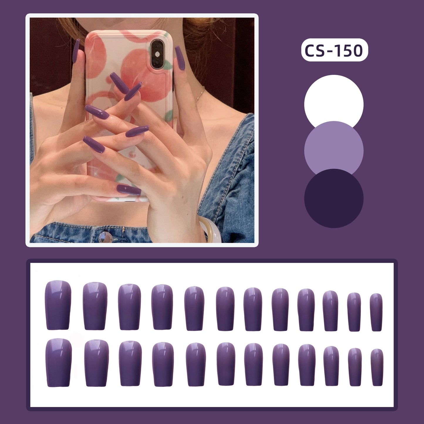 Short Coffin Fake Nails - Orchid Unique