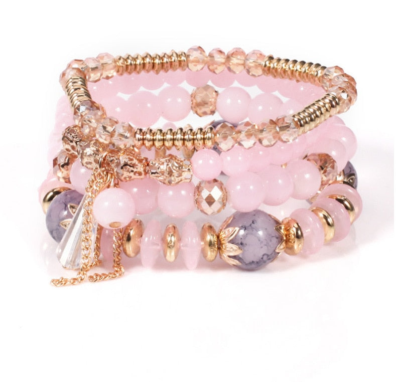 4 Pcs Set of Beaded Crystal Bracelet - Orchid Unique