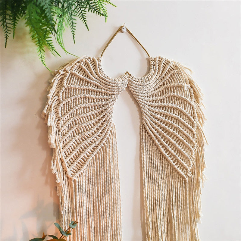 Boho Macrame Dreamcatcher Wall Tapestry with Angel Wing Design - Orchid Unique