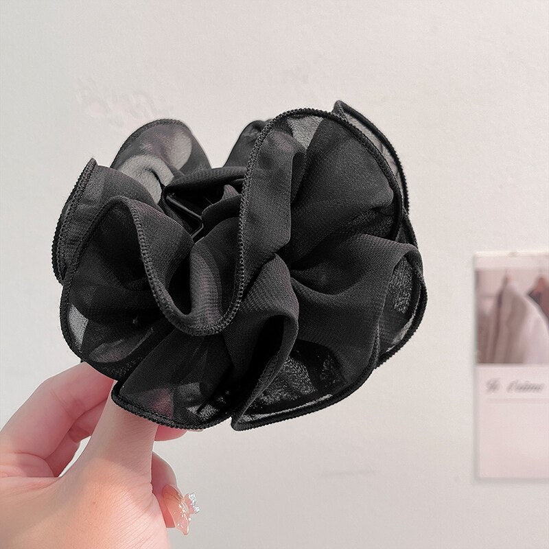 New Large Chiffon Claw Clip Hair Bow Large Size Black Fabric Ribbon Flower Rose Claw Jaw Clamps Clips Accessories for Women - Orchid Unique
