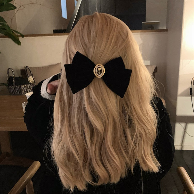 New Black Velvet Bow Hair Pins Elegant Fabric Alloy Roses Hair Clips for Women Fashion ponytail Barrette Heawear Accessories - Orchid Unique