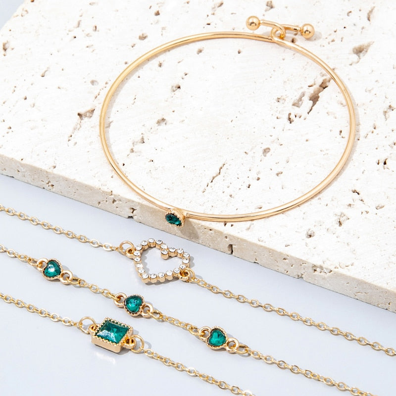 4pc Inlaid Green Gemstone Bracelet Set - Orchid Unique
