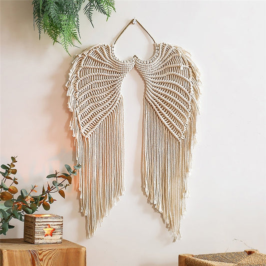 Boho Macrame Dreamcatcher Wall Tapestry with Angel Wing Design - Orchid Unique