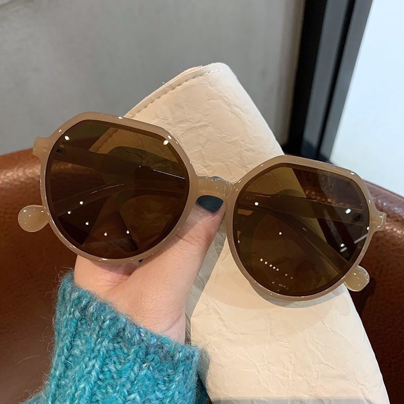 OLOEY Fashion Style All-match Trend Sunglasses Personalized Round Frame Sunglasses Ins Trend Candy Color Big Frame Sunglasses - Orchid Unique