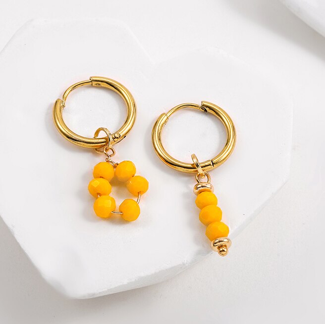 Bohemian Natural Stone Beads Hoop Earrings - Orchid Unique