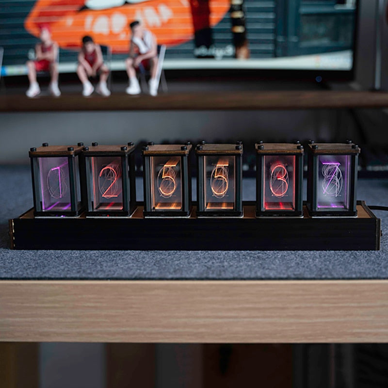 Luxury Nixie Glow Tube Clock Wood - Orchid Unique