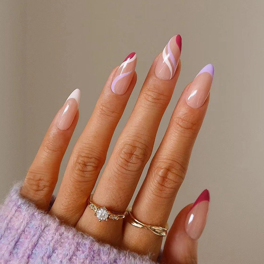 Almond Round Wavy False Nails - Orchid Unique
