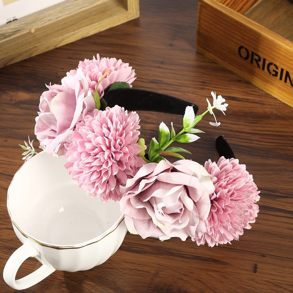 Haimeikang Colorful Flower Headband Fabric Princess Headdresses Girls Bride Headband Women Beach Wedding Hair Accessories - Orchid Unique