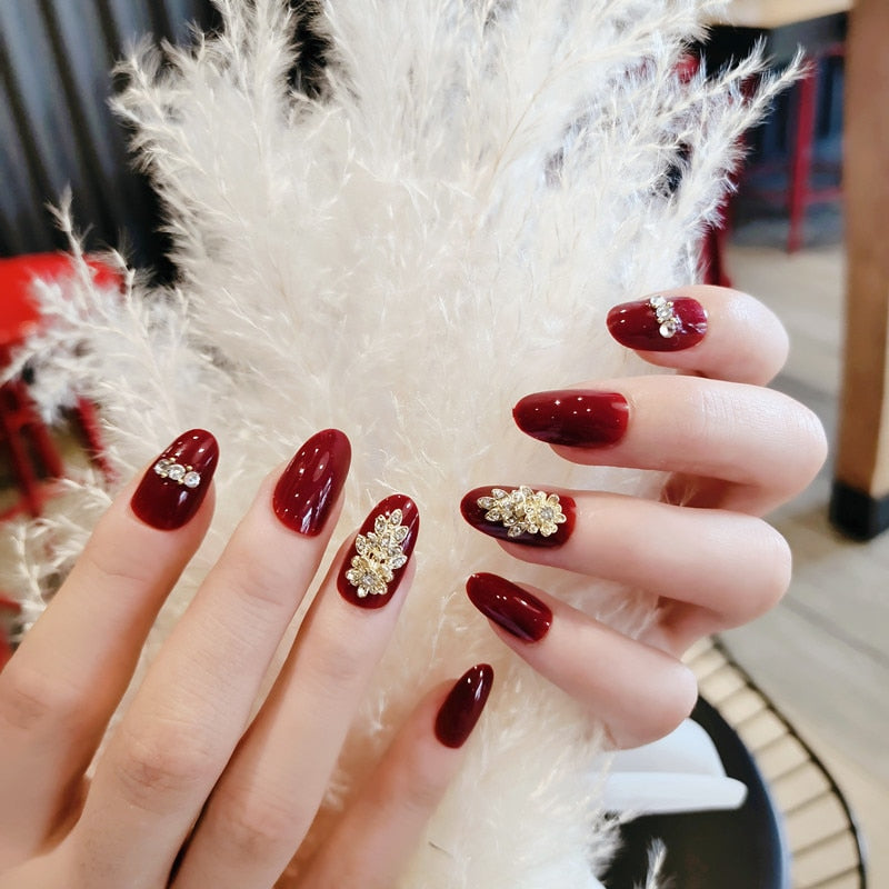 Rhinestone Design Artificial Nails - Orchid Unique