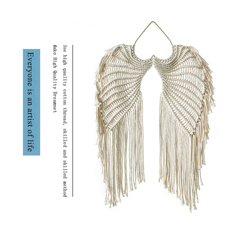 Boho Macrame Dreamcatcher Wall Tapestry with Angel Wing Design - Orchid Unique