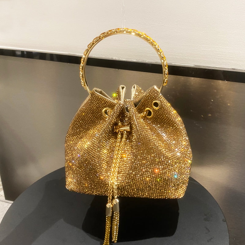 purses and handbags bags for women luxury Designer bucket clutch purse evening banquet bag Crystal rhinestone shoulder bag - Orchid Unique