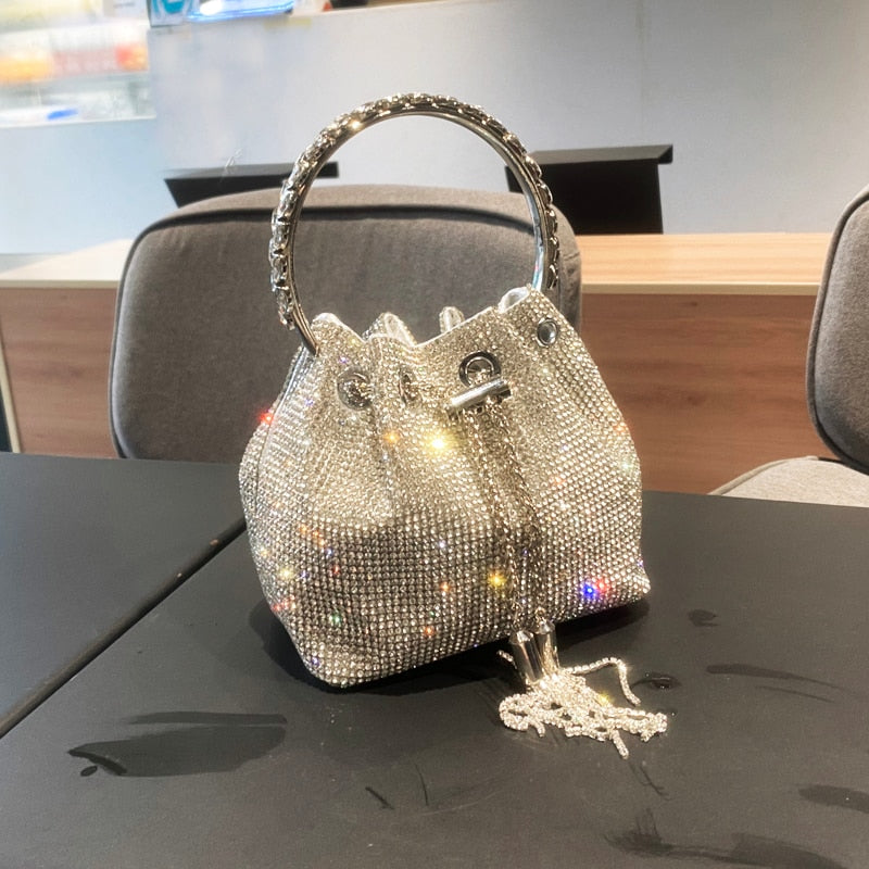 purses and handbags bags for women luxury Designer bucket clutch purse evening banquet bag Crystal rhinestone shoulder bag - Orchid Unique
