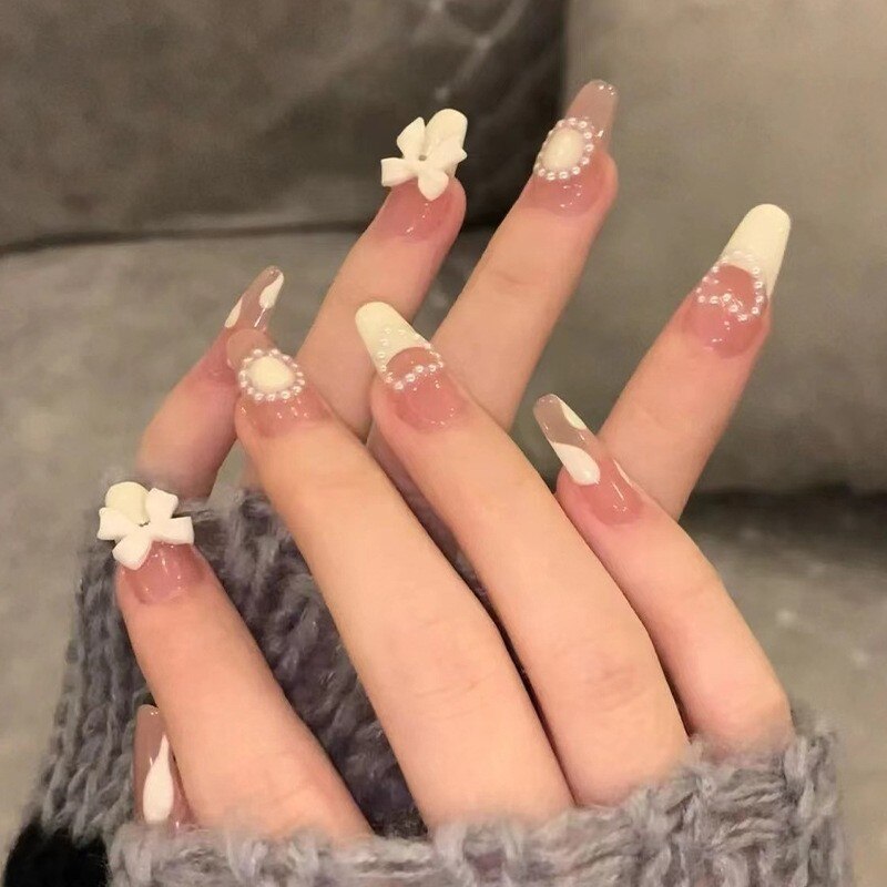 False Nails Coffin Almond Artificial Fake Nails - Orchid Unique