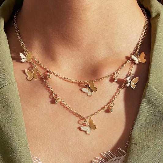 Double Butterfly Necklace Pendant Set - Orchid Unique