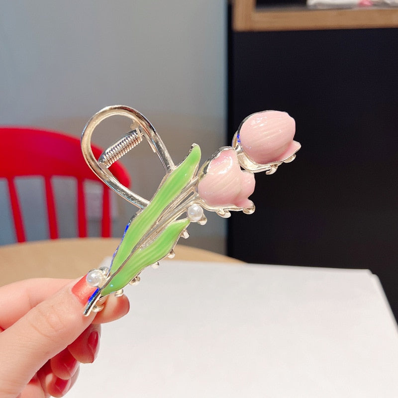 New Women Metal Hair Claw Elegant Gold Flowers Hair Clips Barrette Crab Headband Ponytail Clip Headwear hair accessories tiara - Orchid Unique