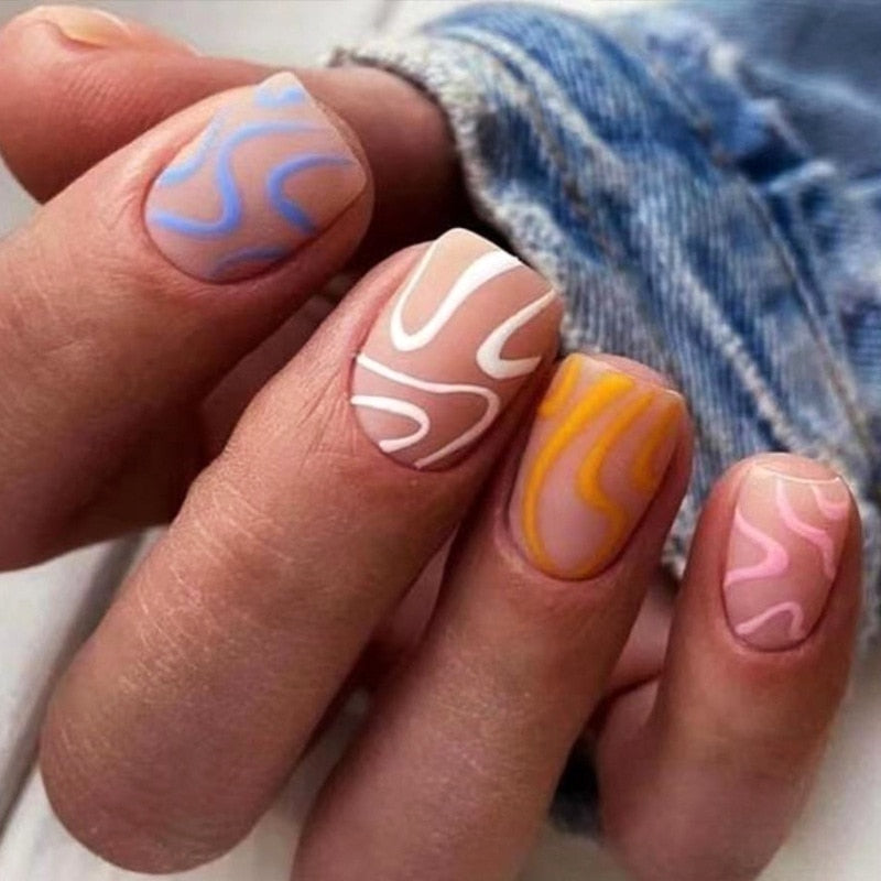 Wave Line Short Ballet French False Nails - Orchid Unique